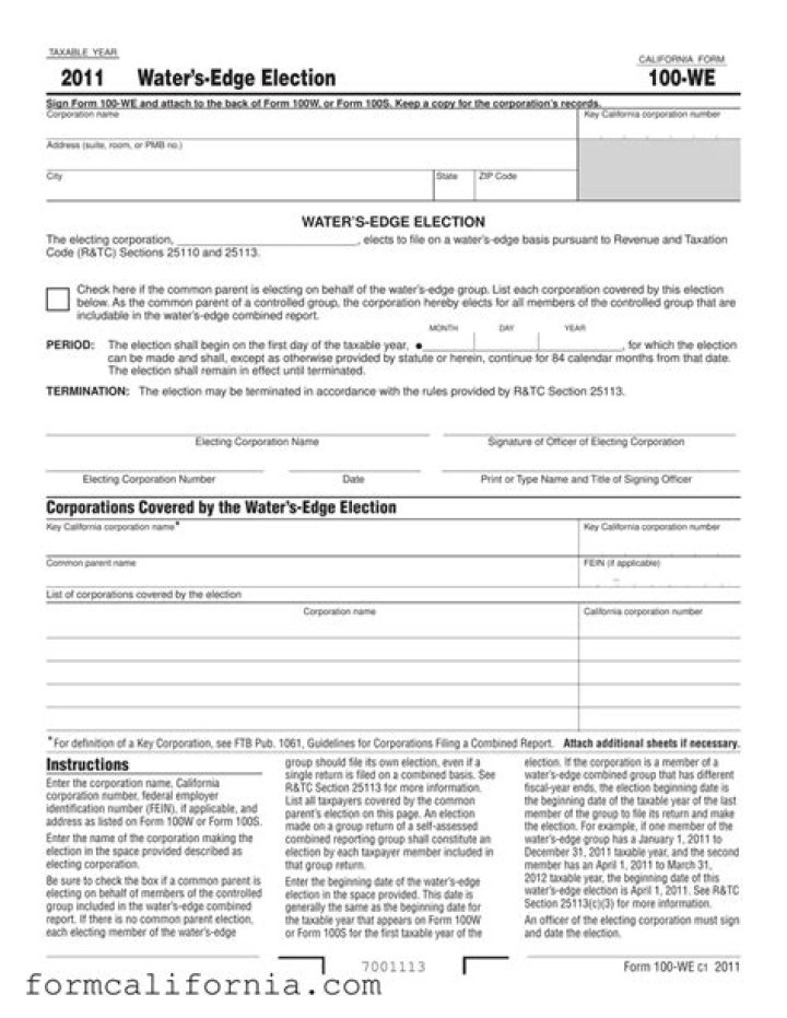 What are the instructions for the California form 100?