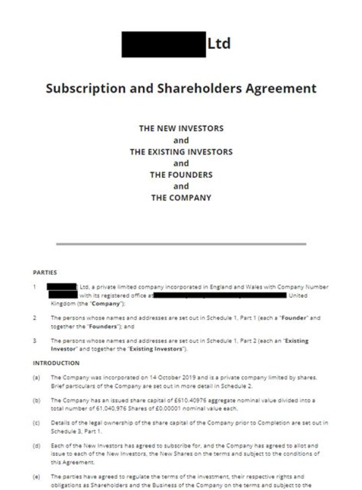 What does a shareholders agreement cover?