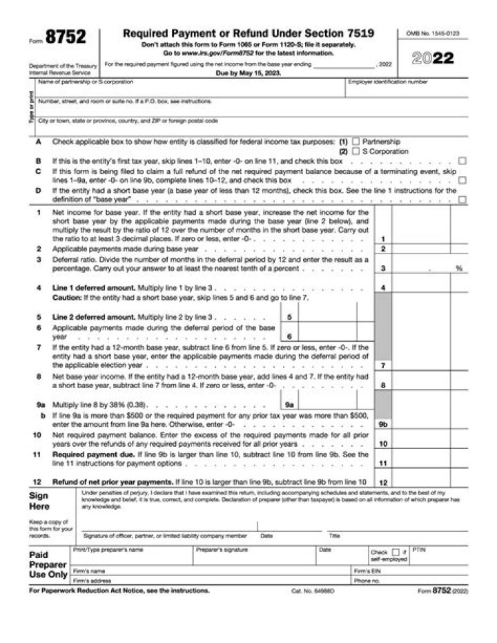 What is a 8752 tax form?