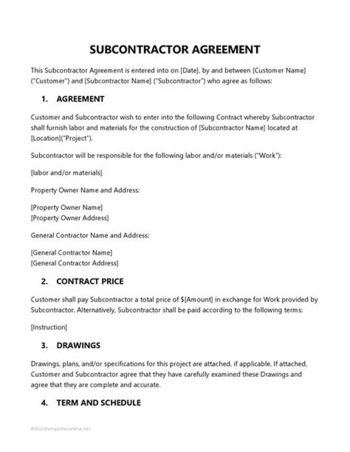 What things should you include in any sub contracting agreement?